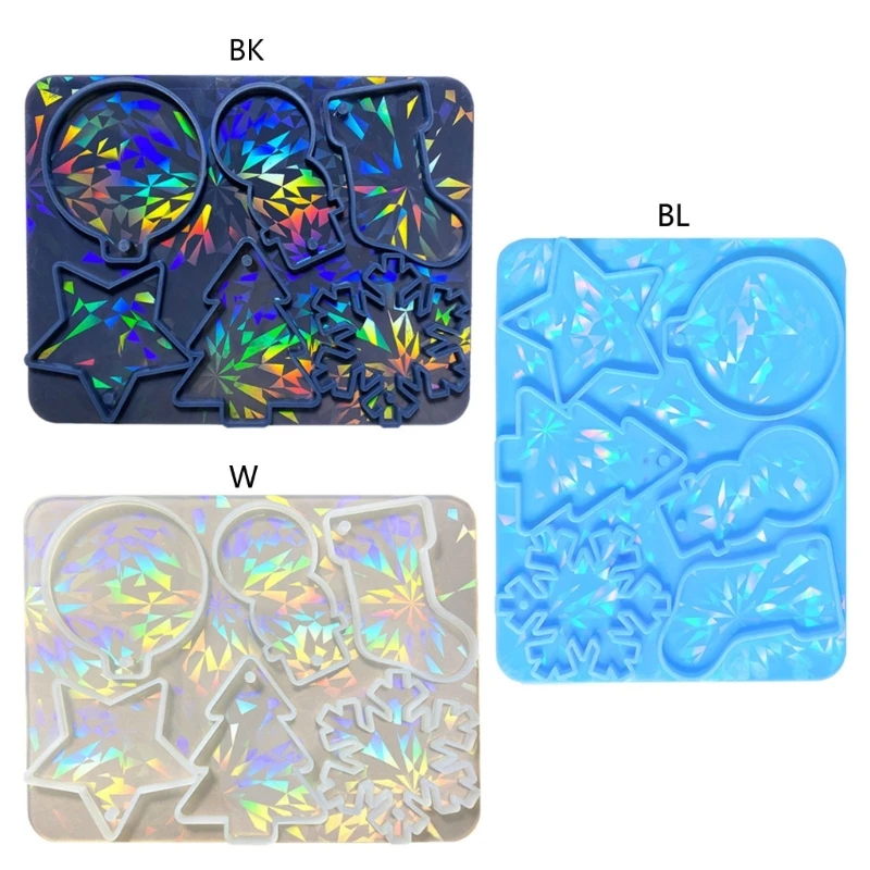 ZB91 Holographic Silicone Molds Holographic Light and Shadow Resin Molds Snowflake Charm Mold DIY Keychain Jewelry Christmas