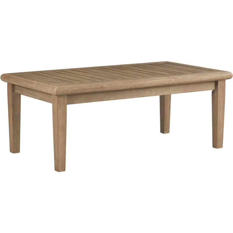 Mesa de centro Rectangular de madera de eucalipto para exteriores, diseño de firma de Ashley Gerianne, color Beige