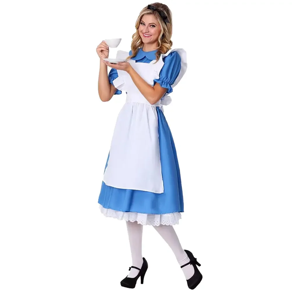 Costume de Cosplay Alice au Pays des Merveilles pour Fille, Robe de Femme de Chambre, Lolita, Bleu, ixd'Halloween, Enfants