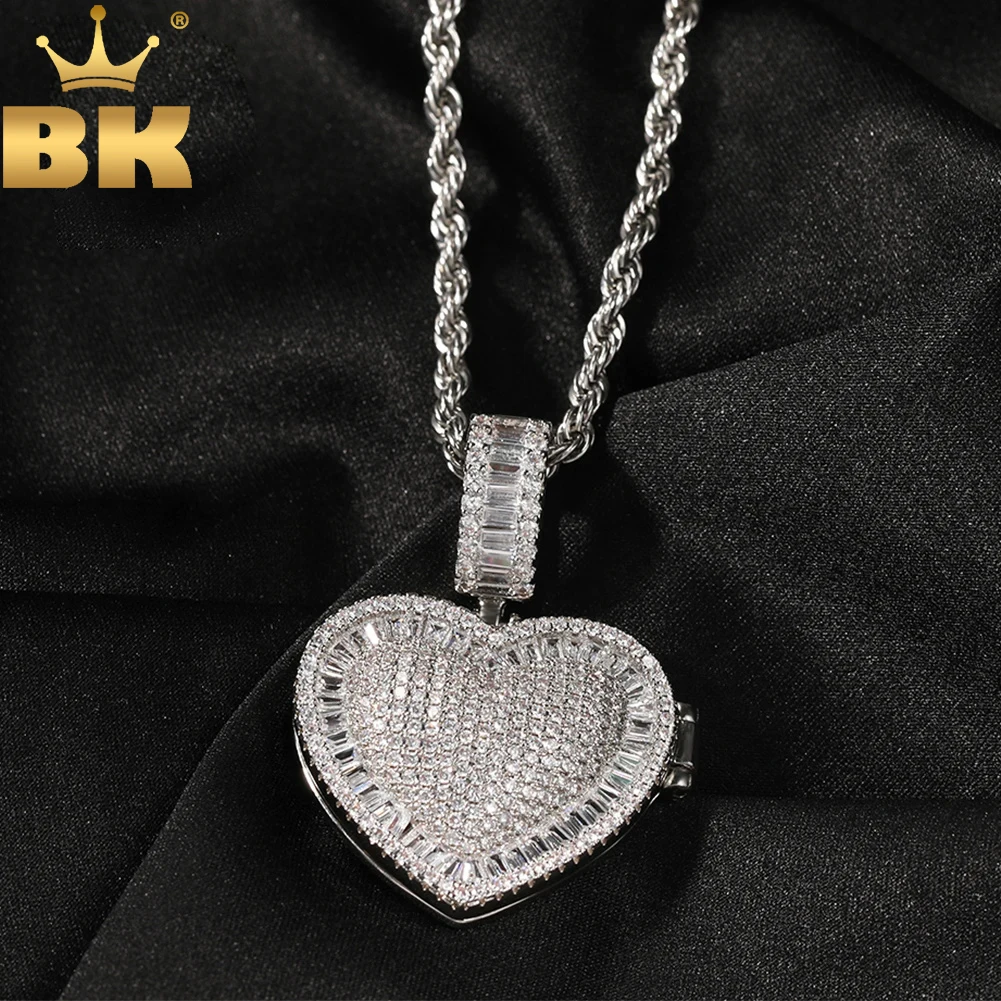 

TBTK Hiphop New Heart Shape Custom Photo Locket Frame Pendant Engraved Name Memory Jewelry For Couple Valentine's Day Gift