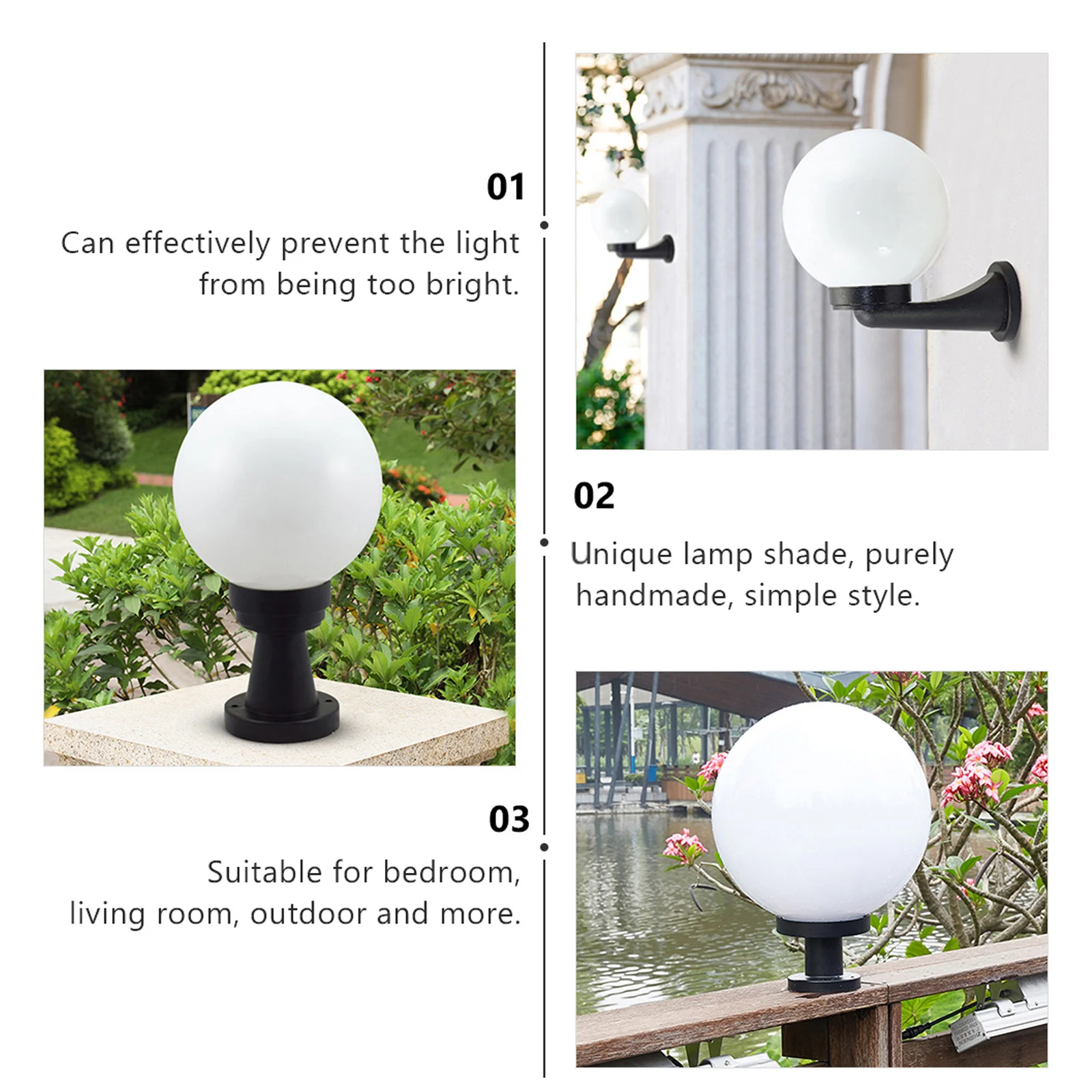 

Lamp Shade Spherical Lampshade Post Outdoor Sphere Bathroom Light Cover Replacement White Floor for Wall