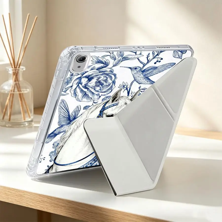 Creativity White Horse With Pen Slot Cover Tablet Case For iPad 10th Gen 12th 9th Mini 7 6 5 Air 8 M2 M3 3 11th Pro 13 2025 2026
