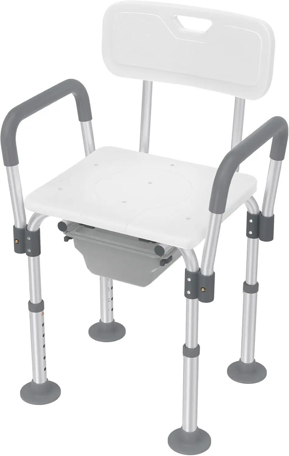 Toilettenstuhl Shower Stool Height Adjustable 2-in-1 Duschstuhl Badhocker Nachtstuhl mit Bucket, Armrest and Backrest WC-Chair