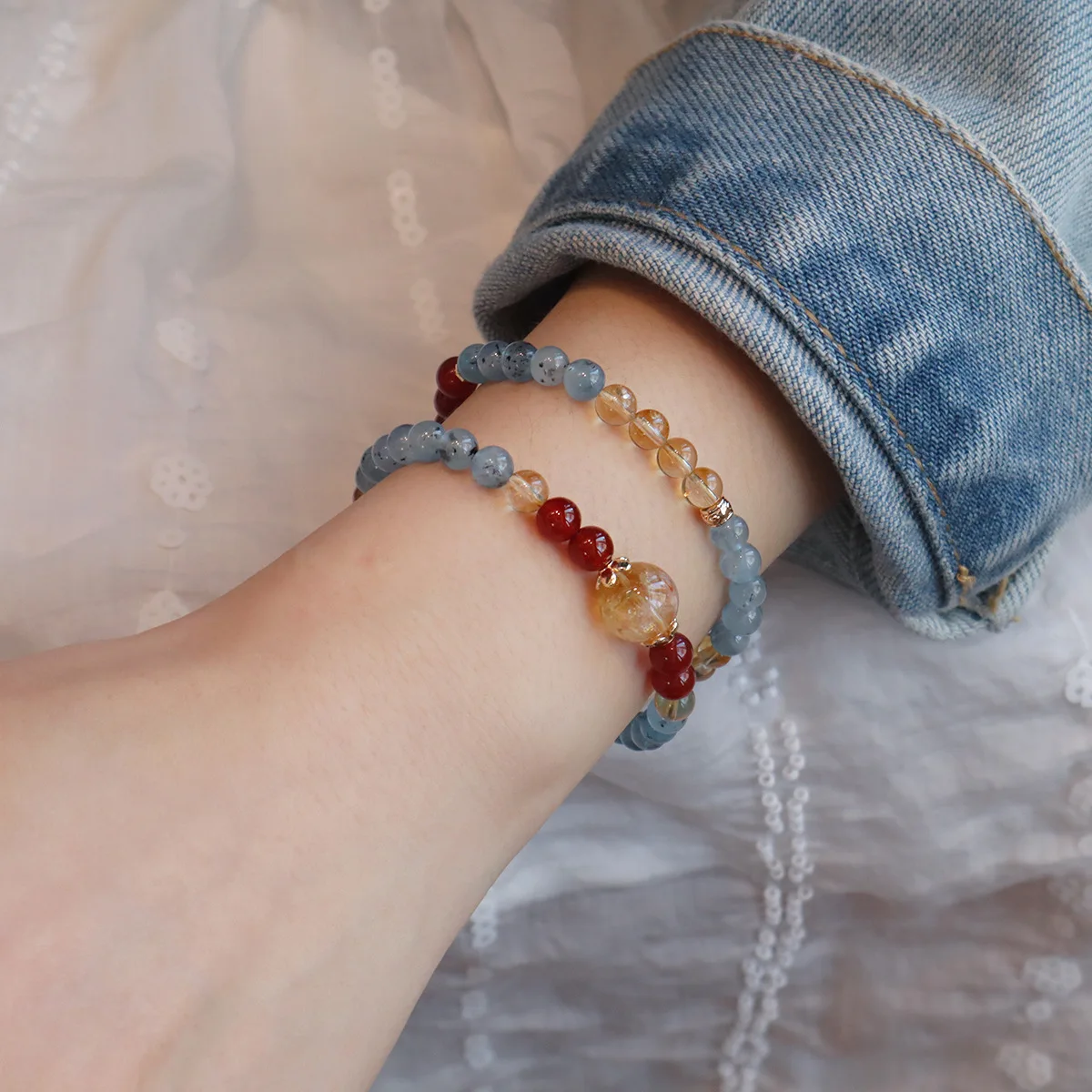 Double Wrap Natural Stones Kyanite Aquamarine Yellow Tower Citrine Crystal Beaded Bracelet for Women Luxury Healing Fine Jewelry