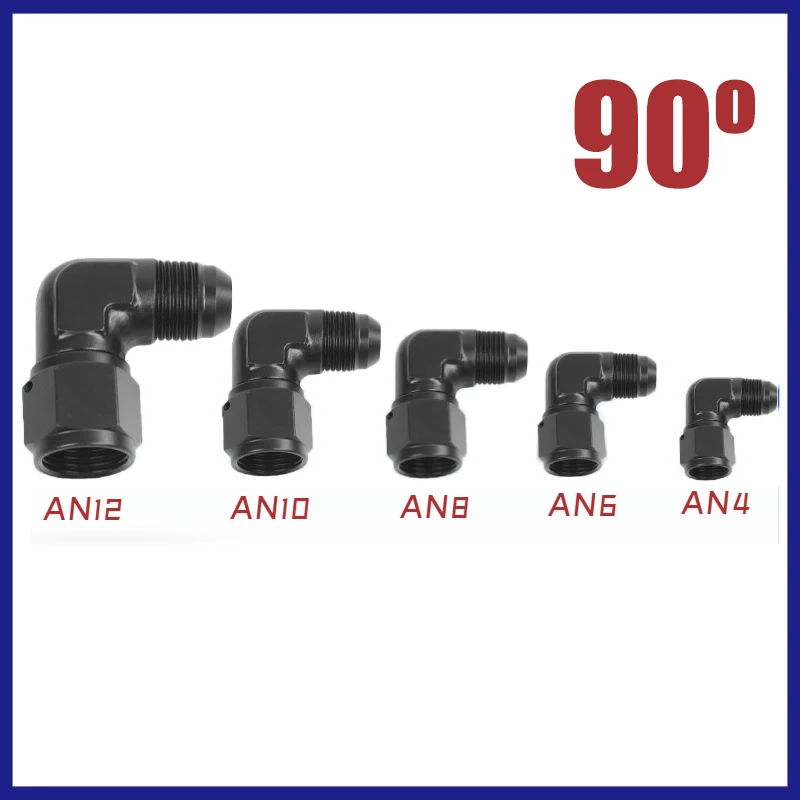 AN4 AN6 AN8 AN10 AN12 Black Female to Male 45 Degree 90 Degree Swivel Hose Fitting Adapter Aluminium