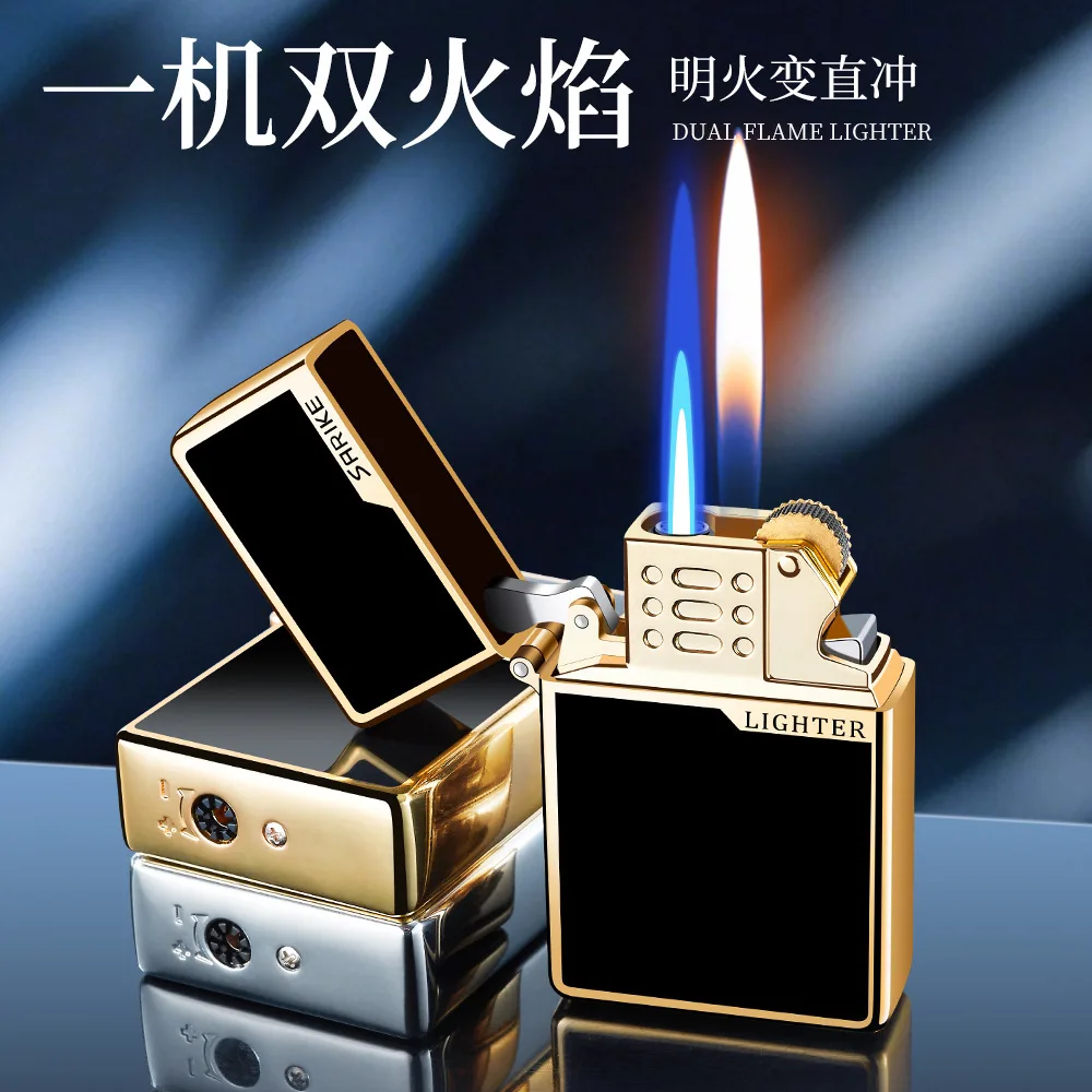 

2026 new metal butane gas lighters classic different double flame windproof gas lighter tools festival gifts smoking accessories