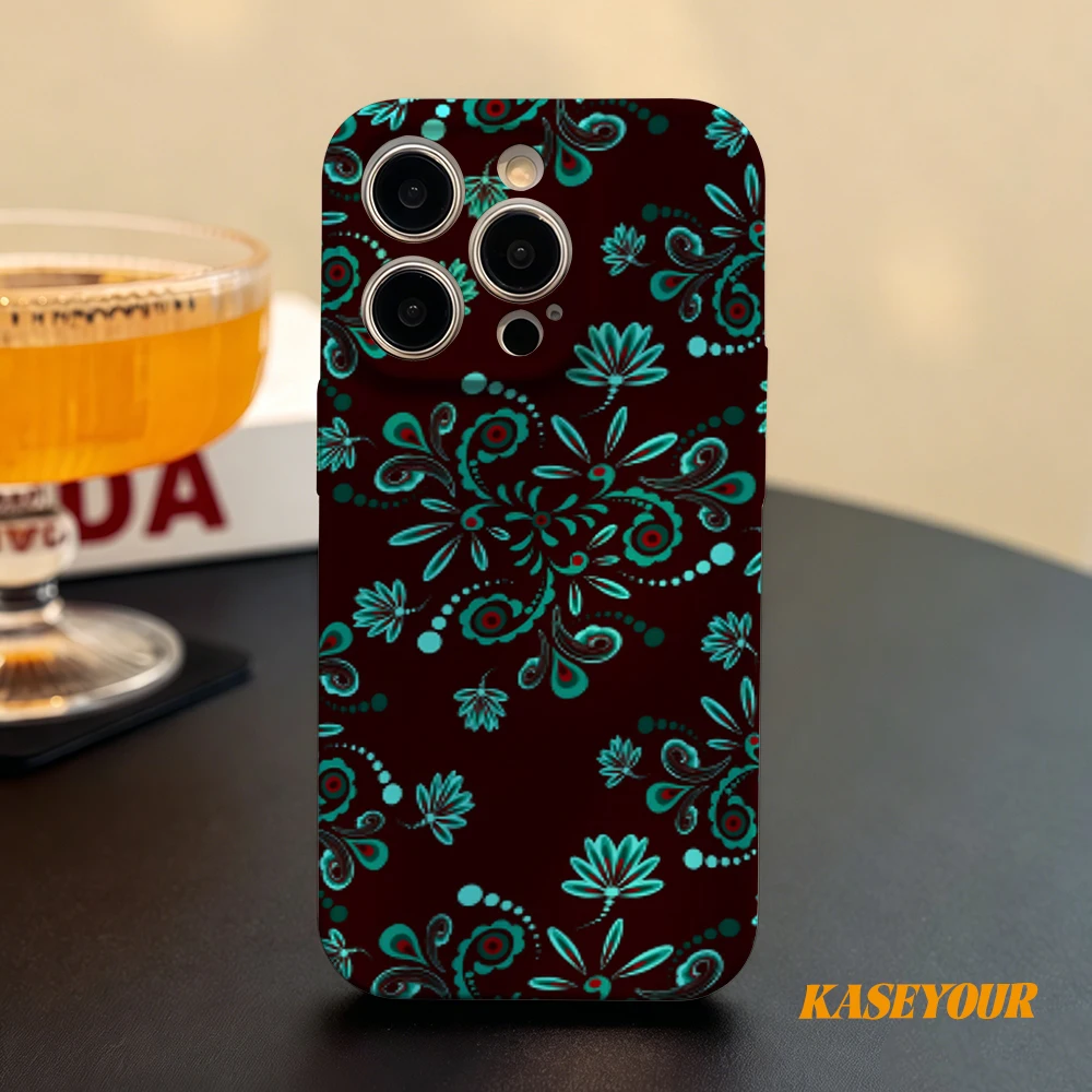 

Teal Dark Floral Film Phone Case for iPhone 17 16 15 14 13 12 11 Pro Max Full Wrap Glossy Shell Shockproof Cover
