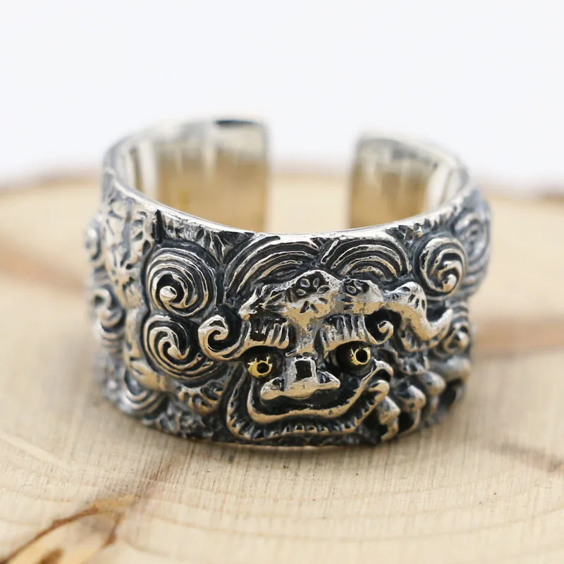 

Taiyin Vintage Zhaocai Wholesale Divine Beast Pixiu Ring Men's s925 Sterling Silver Dominant Finger Ring Wide Face Open Ring