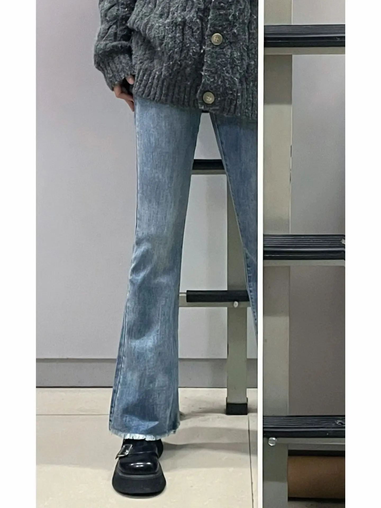 High Waist Bell Bot Jeans Women's Stretchy Frayed  Slimming Denim Pants Autumn New Sle plus Size Trendy