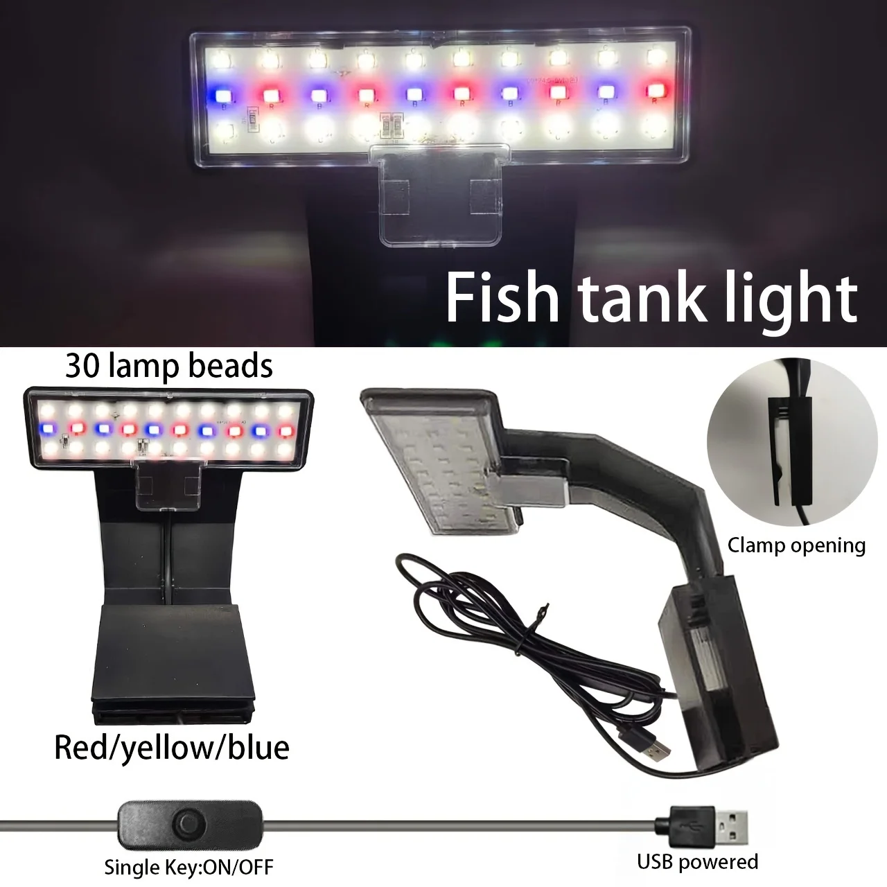 USB Switch Fish Tank Lights Tanks and Aquariums Accessories Aquatic Lighting LED Grow Plant for