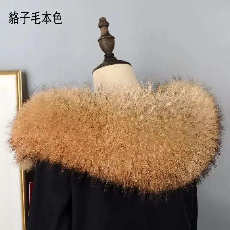 

Winter Natural Raccoon Fur Scarf for Women 100% Real Fur Collar Luxury Coat Trim Hood Decor Warm Scarves Fashion Shawl