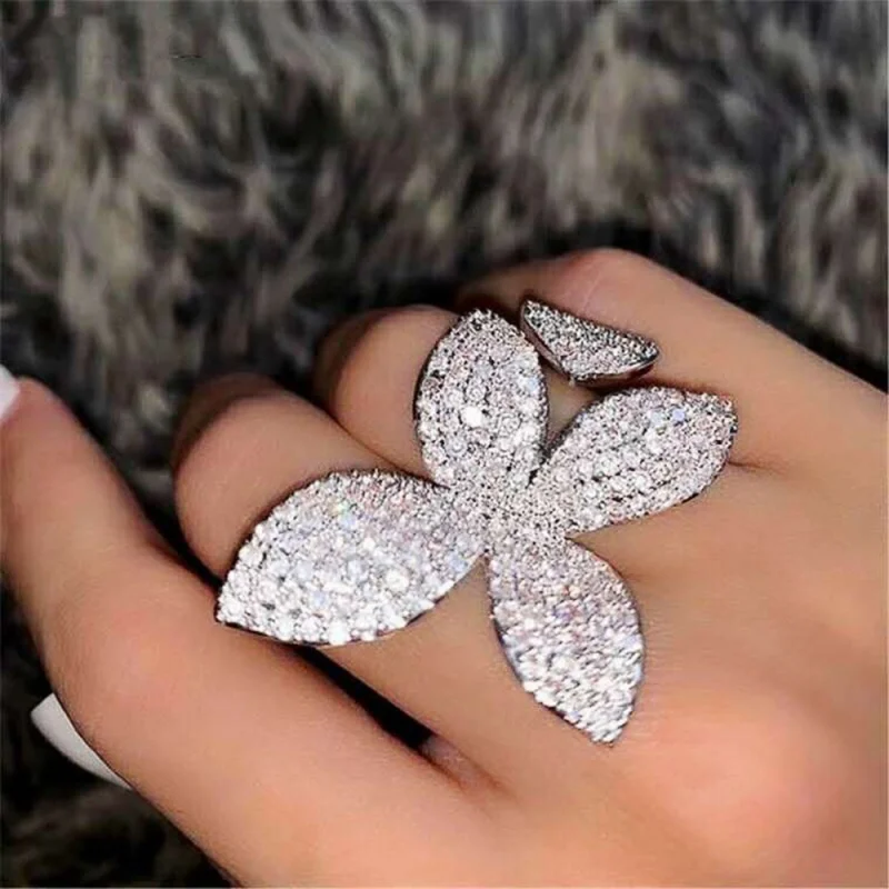 CAOSHI Aesthetic Adjustable Ring for Women Exaggerate Three Color Available Flower Shape Finger Accessories Wedding Jewelry Gift