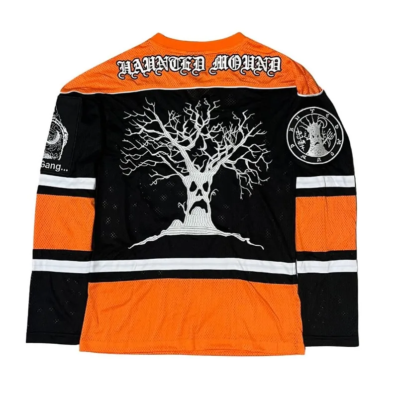 

Y2K винтажные полосатые дышащие рубашки с длинными рукавами в готическом уличном стиле унисекс с круглым вырезом Джерси модная толстовка на Хэллоуин