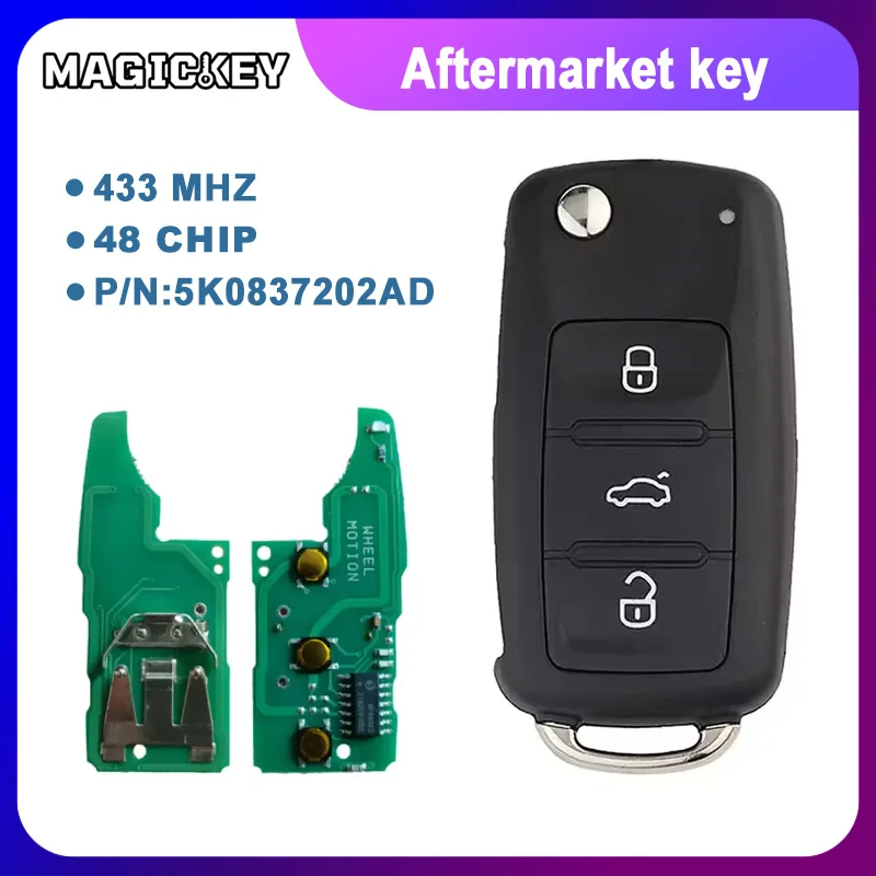 

5K0837202AD 3Bth 434MHz ID48 Чип-ключ с дистанционным управлением для автомобилей Volkswagen VW Passat Sedan Golf Polo Beetle Eos Jetta Tiguan