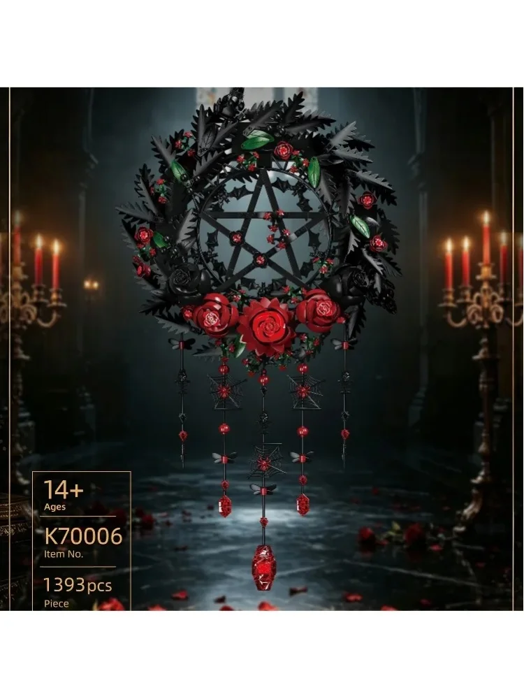 Klocki konstrukcyjne Pentagram Rose MOC K70006, gotycki wieńczek, model łapacza snów, klocki do tworzenia dekoracji ściennych, kwiatowe pomysły, zestaw do samodzielnego montażu, zabawka, prezent, bez — 2