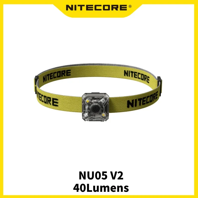 2022 New NITECORE NU05 V2 Headlamp 40Lumens Built-in Rechargeable Battery with Red Indicator+White Light