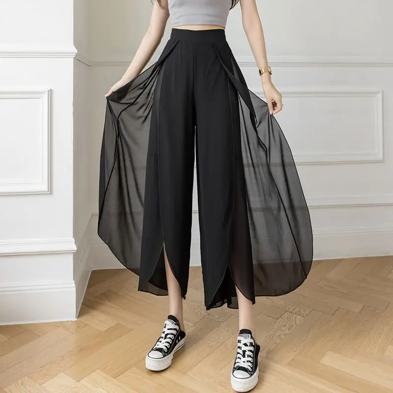 Chiffon Wide Leg Pants 2023 Summer Fashion Commuting Simple High Waist Drop Thin Skirt Pants Casual Loose Versatile Leg Pants