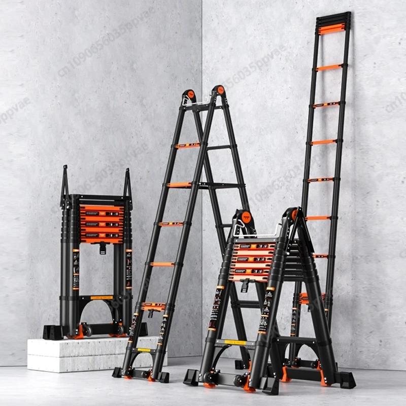 

Extra Thick Aluminum A-Frame Telescopic Ladder Folding Multifunction Extension Ladder For Home Construction And Warehouse Use
