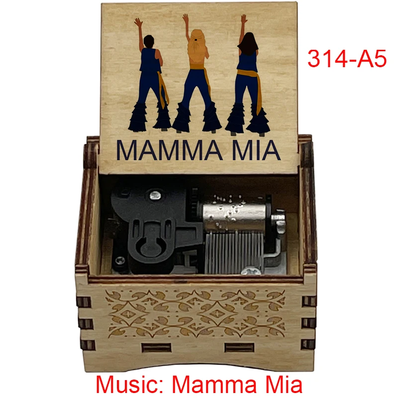 Mamma Mia Wooden Music Box Popular Band Song Disco Pop Classic Melody Clockwork Movement Special Gift for Fans Friends Birthday