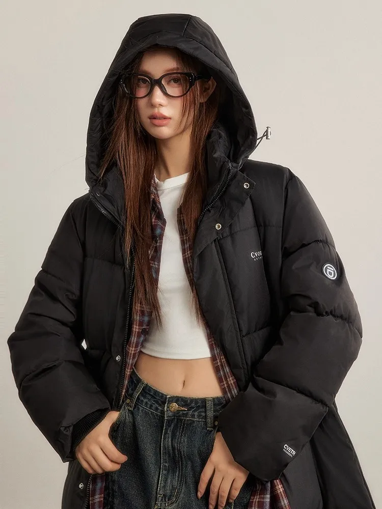 REDDACHiC-abrigo largo negro para mujer, chaqueta con capucha acolchada gruesa y cálida con cremallera, Parkas femeninas Dongdaemun de Corea para invierno