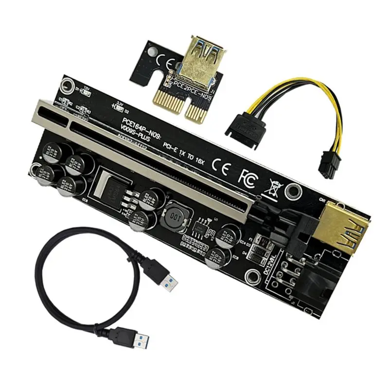 A53M-VER009S Plus PCI-E Riser Card 009S Plus PCIE X1 To X16 4Pin 6Pin Power USB 3.0 Cable For Bitcoin Litecoin Mining Rig A