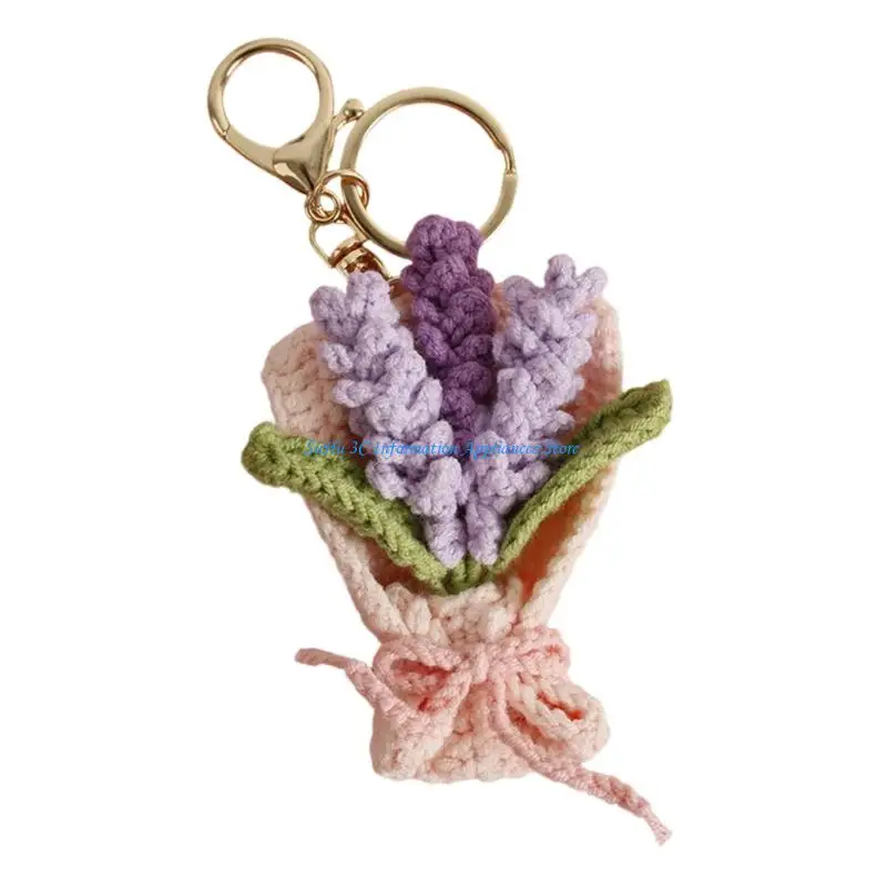 Handmade Crochet Flower Keychain Organization Accessory For Women Backpacks Bag Charm And Car Interior Decoration