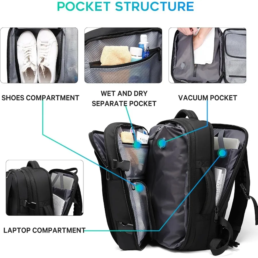 حقيبة ظهر BANGE مع مضادة للسرقة وضغط مفرغ للسفر وحقائب ظهر قابلة للتوسيع مع مضخة للطائرات #4