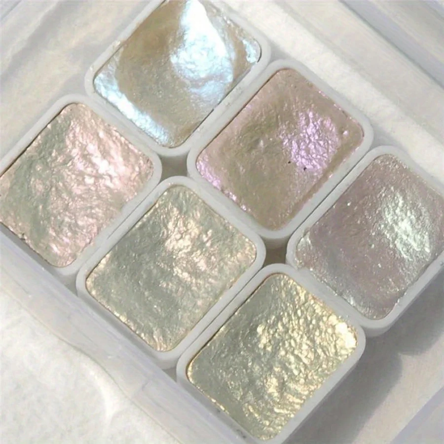 

Pearlescent metal solid watercolor paint portable palette painting for school art supplies special watercolor paint 1ml*6