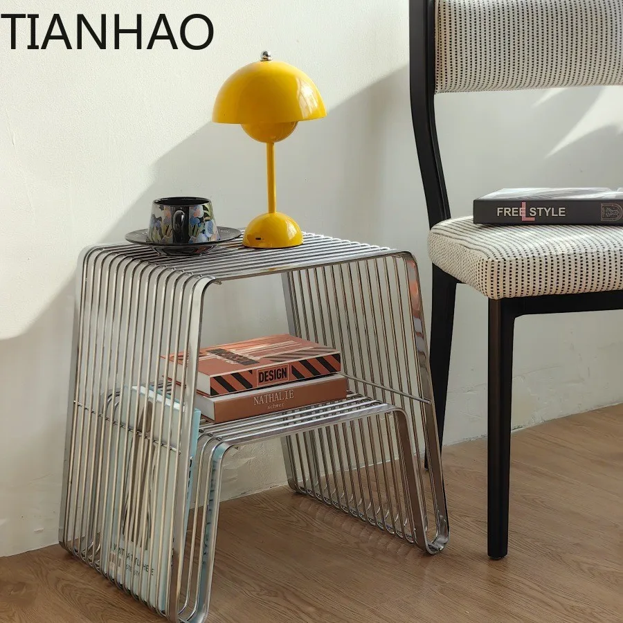 Stainless Steel Wire Frame Side Table Nordic Minimalist Design Multi Functional Stool Bedside Table Living Room Sofa Small