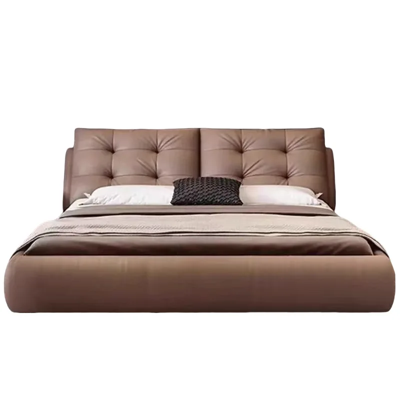 

Italian light luxury first-layer cowhide bed master bedroom leather bed minimalist cloud bed soft bag leather