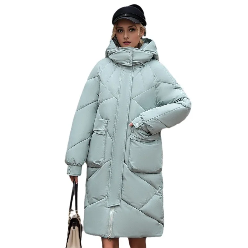 Cappotto invernale da donna donna colore puro Casual con cappuccio lungo parka donna tasca grande giacca lunga sopra il ginocchio per giacca da donna