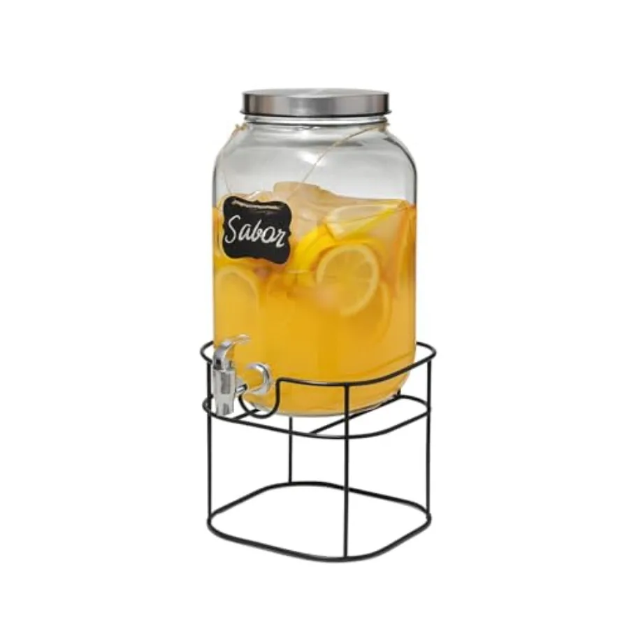 

, Vintage Drinks Dispenser with Base, Water Bottle Dispenser, Glass Wine Bottle with Lid, 8 Liters