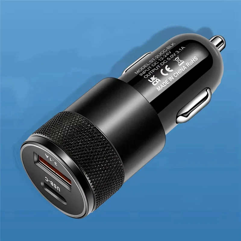 ABFN-3.1A 15W USB+PD Small Steel Cannon Car Charger Metal Alloy Car Charger TYPE-C Car Charger