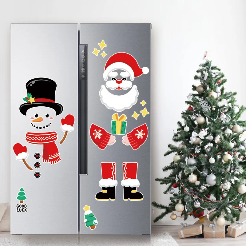 

DIY Cartoon Magnet Fridge Stickers Christmas Snowman Face Kitchen Fridge Cute Wall Stickers Christmas Ornaments Decoration