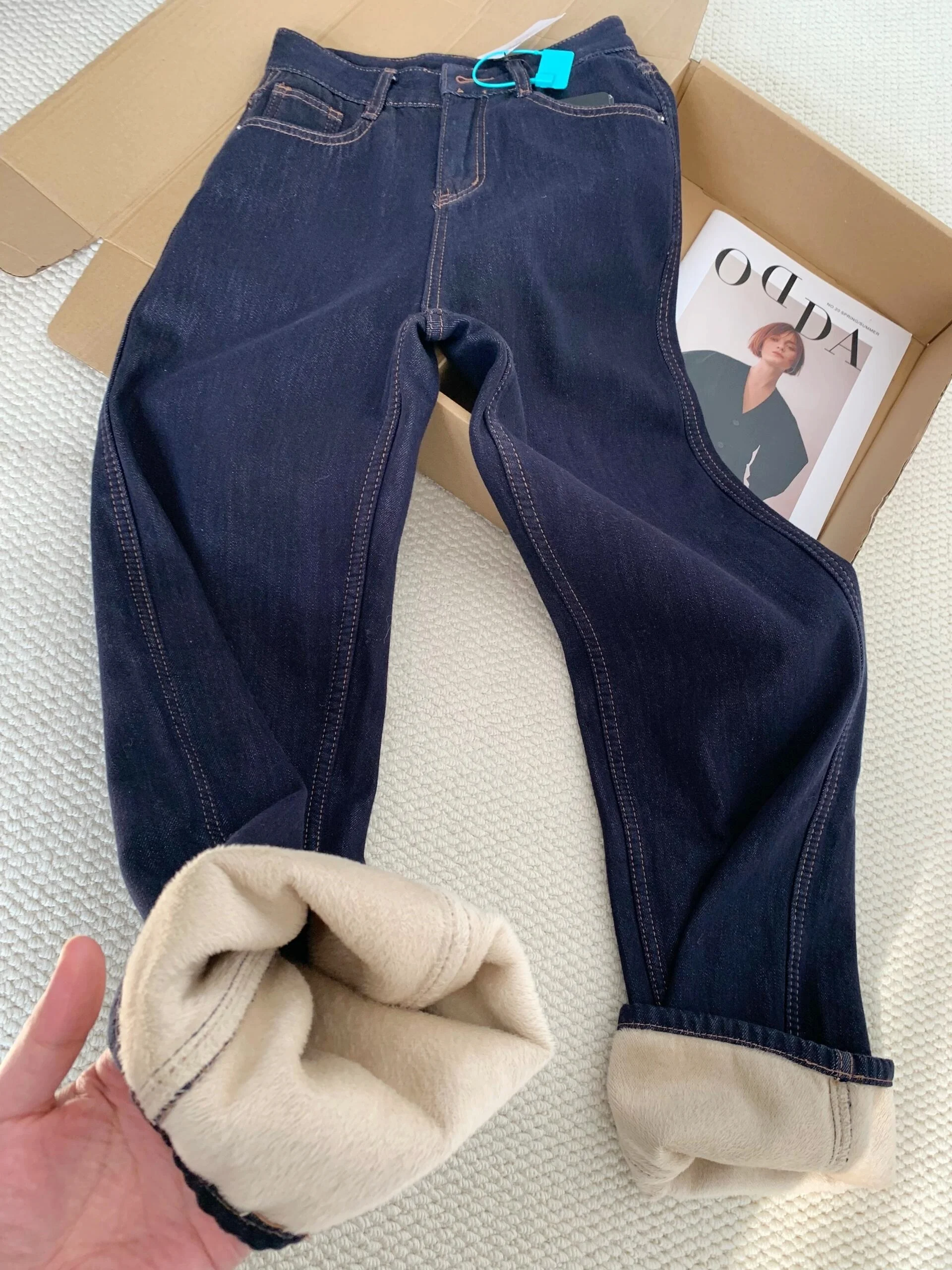 

Женские джинсы с флисовой подкладкой в стиле ретро, с высокой талией, прямые, бархатные, зимние, теплые, утягивающие, широкие брюки