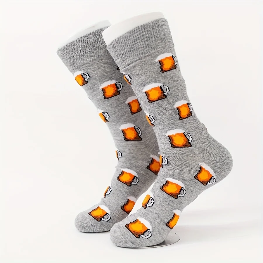 A pair of autumn and winter new gray beer mug men's fashion cotton socks mid-tube socks