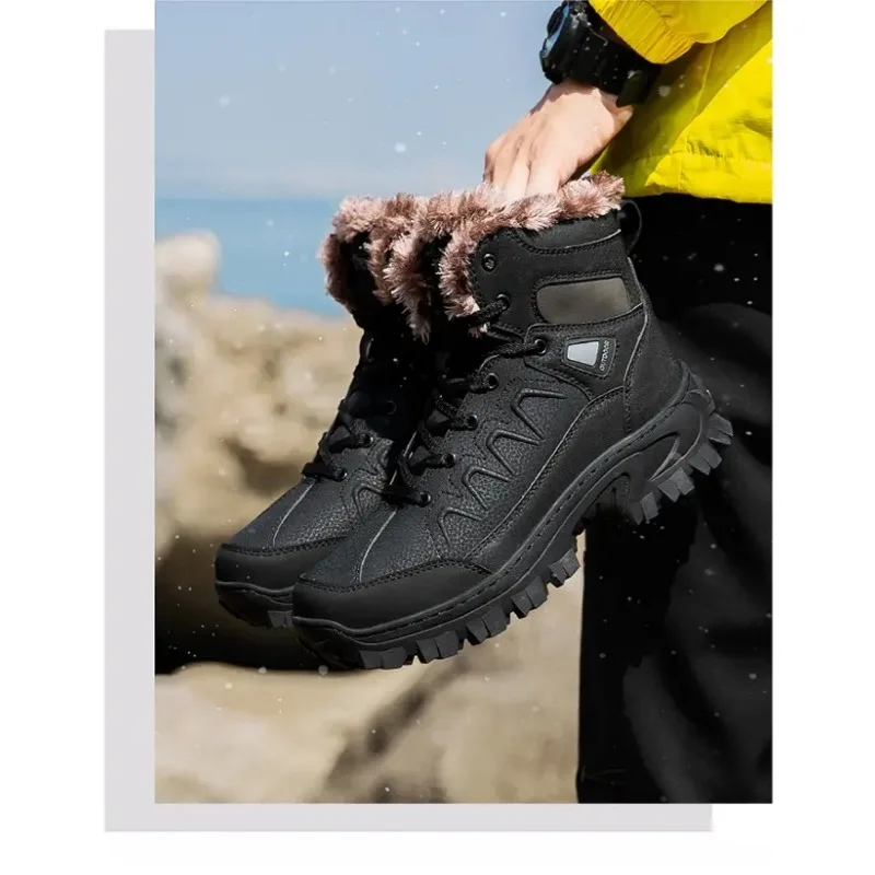 الرجال الشتاء الثلوج الأحذية منصة أفخم مريحة حذاء من الجلد أفخم مقاوم للماء المضادة للانزلاق أحذية الصحراء الدافئة حذاء للسير مسافات طويلة حجم كبير #4
