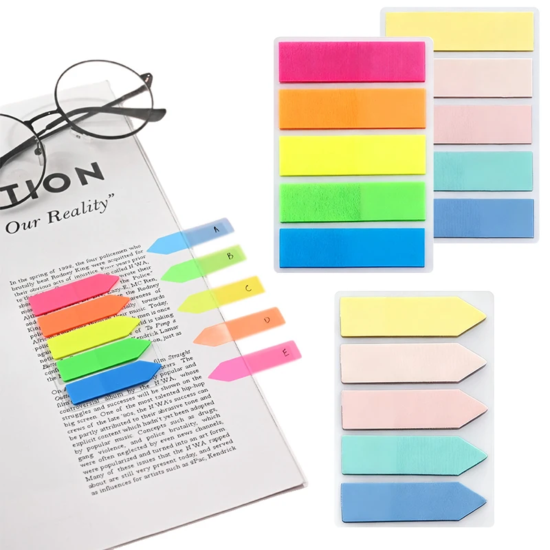 Multiple Colors PET Index Sticker 100 Sheets/Book Macaron/Morandi Color Flat/Arrow Head Available Self Adhesive Sticky Notes ZYF