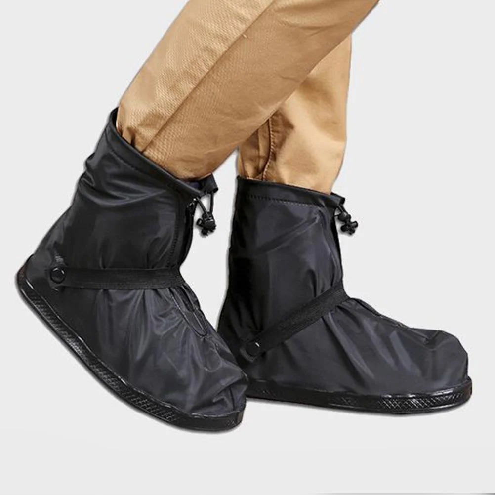 

PVC Shoes Case Wear Resistant Anti-Skid Overshoes Adults Snap Straps Waterproof Protector for Travel Camping Size Xxl Black