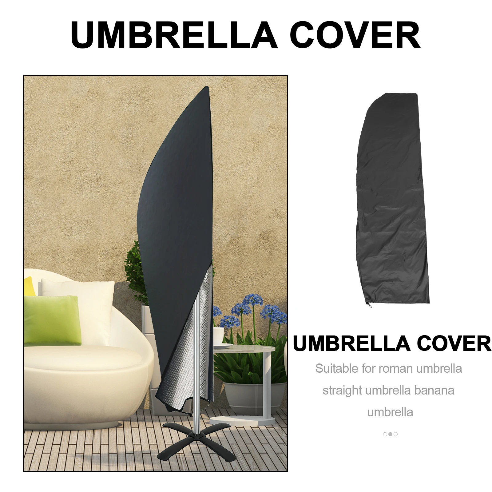 

Outdoor Umbrella Cover Waterproof Dustproof Sun Protection Thick Oxford Cloth Durable Safe Parasol Patio Black Color