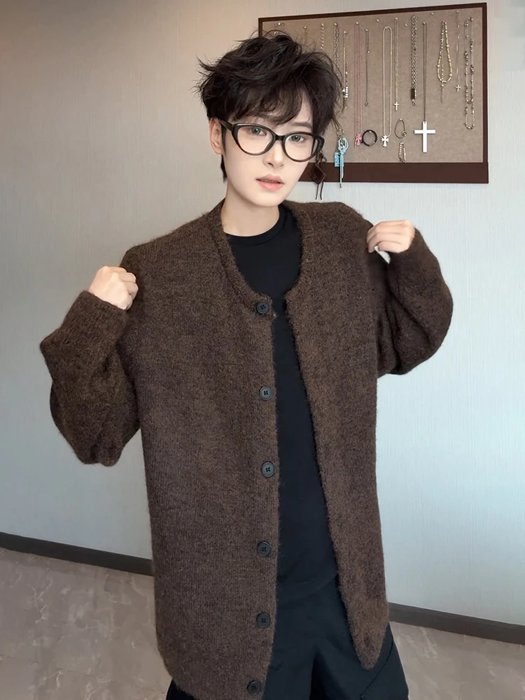 

Deep Brown ort Men's Knit Cardigan Sweater American Sle Lazy Wealthy Old Money Sle Fall Winter Faion Outerwear