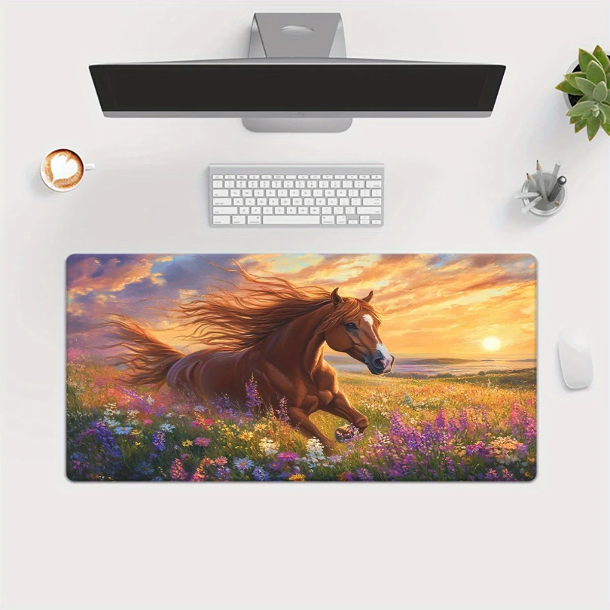Majestic Horse Sunset Field XXL Extended Desk Mat Gaming Mouse Pad Durable Rubber Base