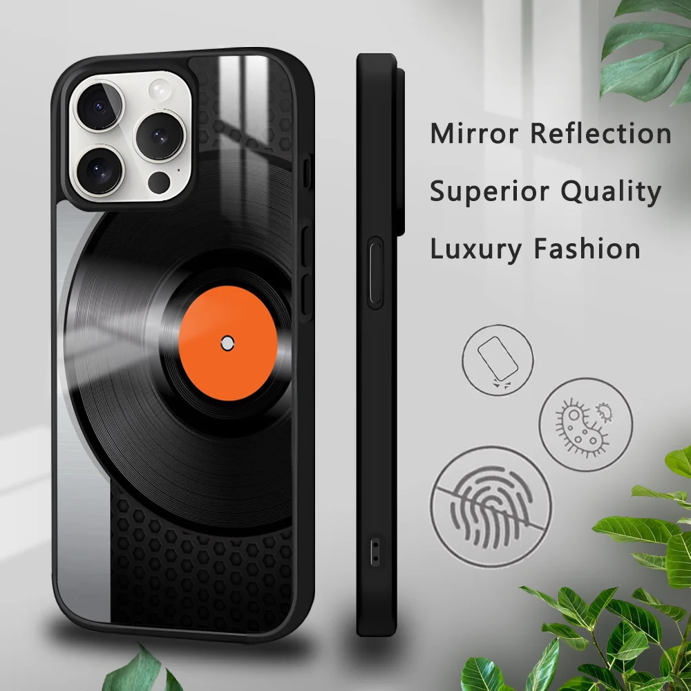 Art Vinyl DJ Record Phone Case For iPhone 15 14 13 12 11 Pro Xs Max Mini XR X 7 8 Plus luxury Mirror Hard Funda Anti Drop Cover