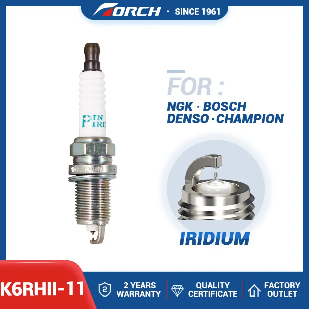 Spark Plug TORCH K6RHII-11 Replace for DIFR6C11 for Champion 9806 RC8WMPB4 for Denso VFK20F for 1822A069 Double Iridium Candle