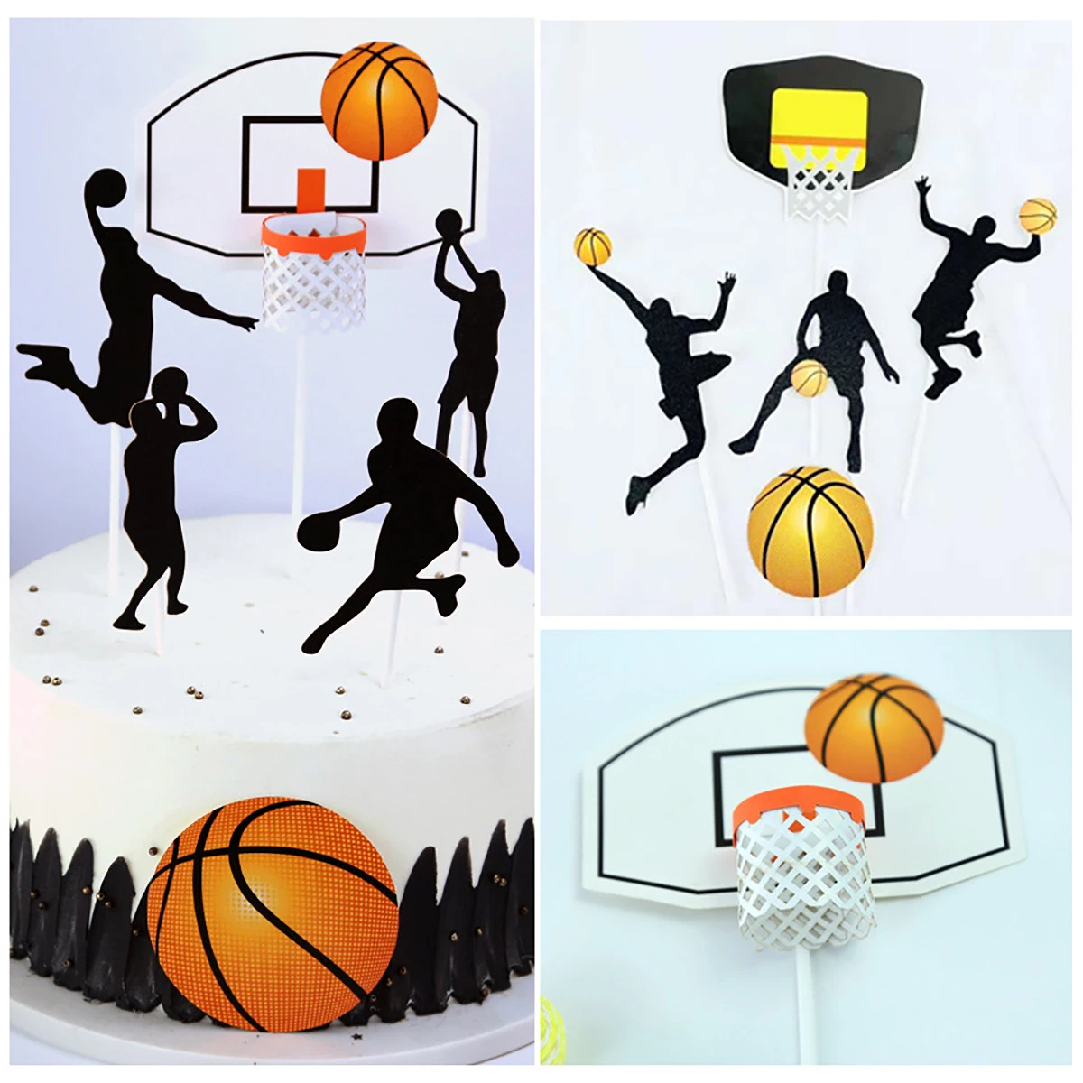 7pcs/set Basketball Theme Cake Topper Decoration Happy Birthday Cake Paper Flag Planting Party Gathering Cake Decor Accessories