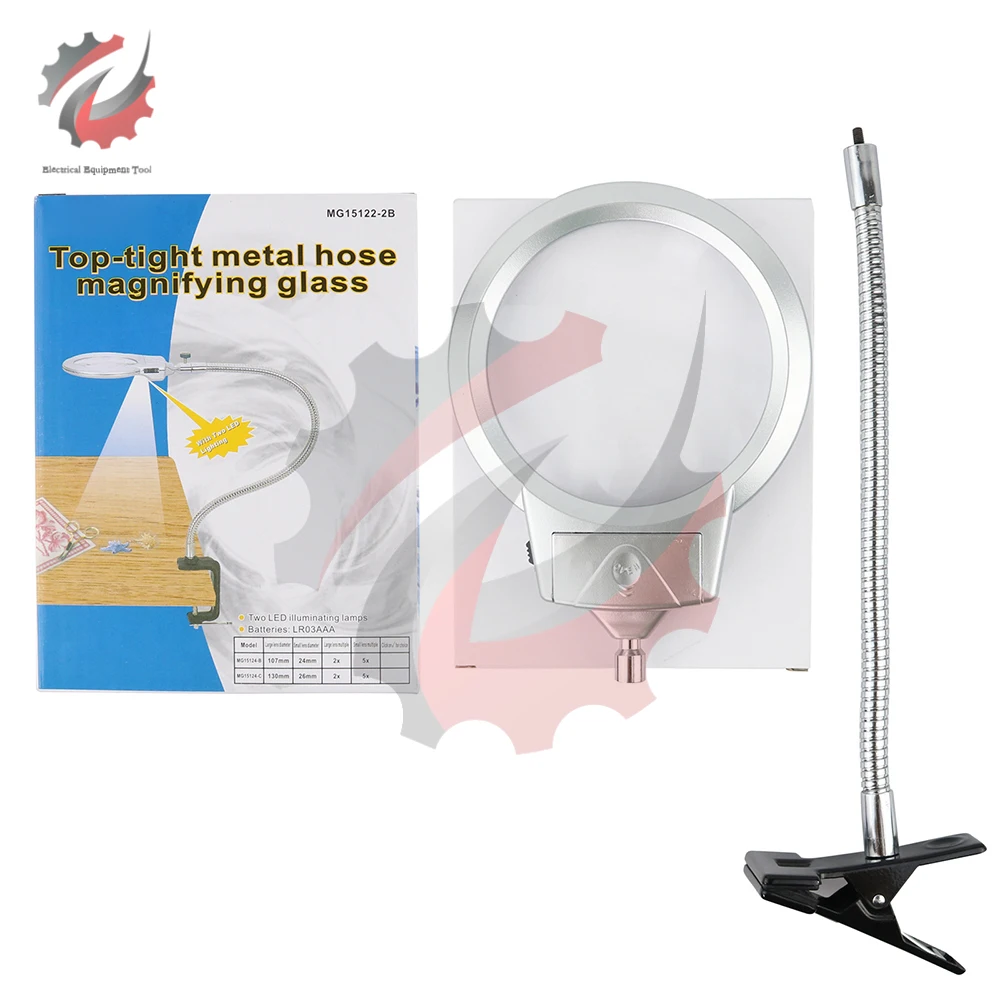 5X Lente di ingrandimento illuminata con luce, lente d\'ingrandimento da tavolo flessibile per saldatura, lampada con lampada a LED