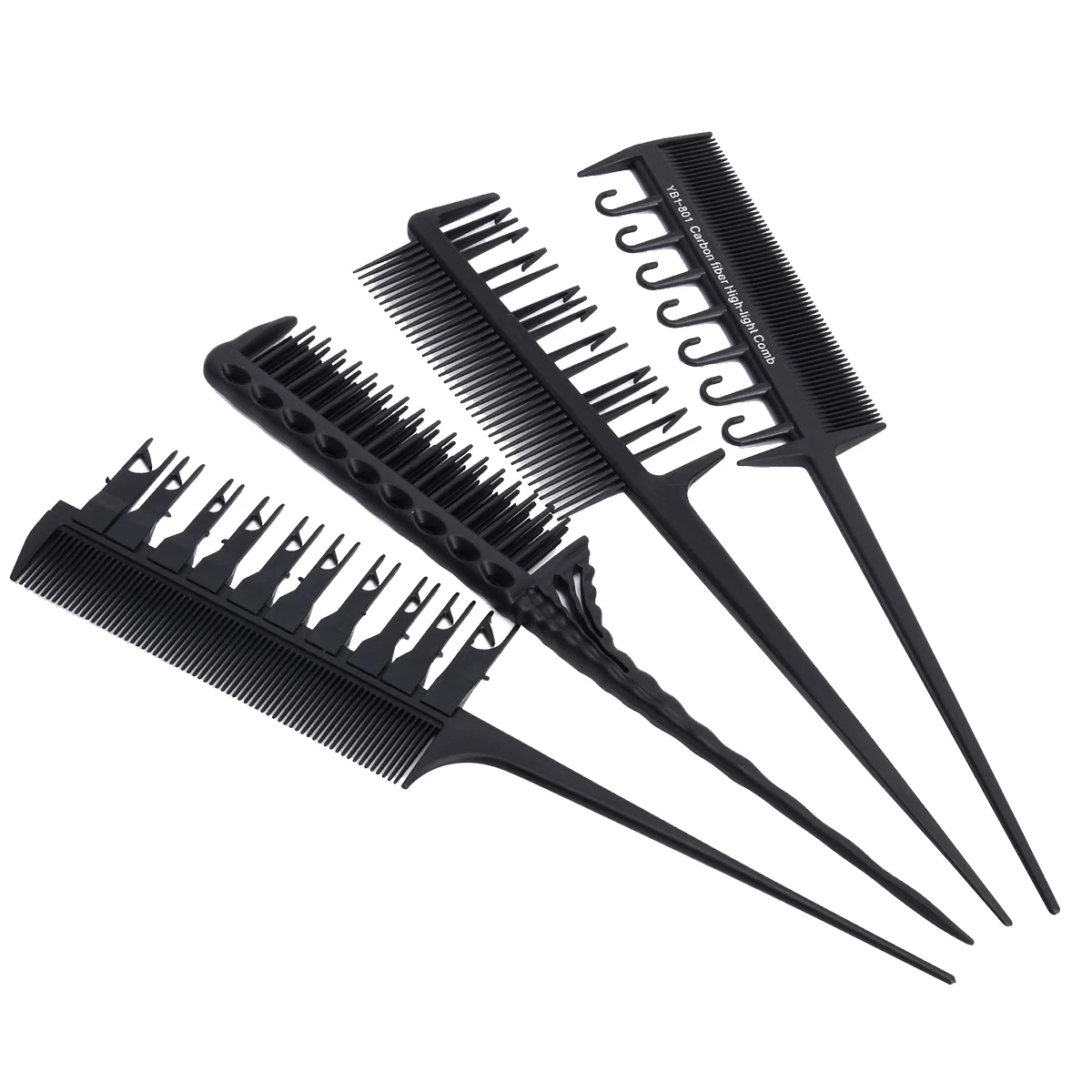 

4pcs Carbon Fiber Highlighting Dye Combs Set for Professional Hair Salon Anti Static Resistant Teasing Backcombing