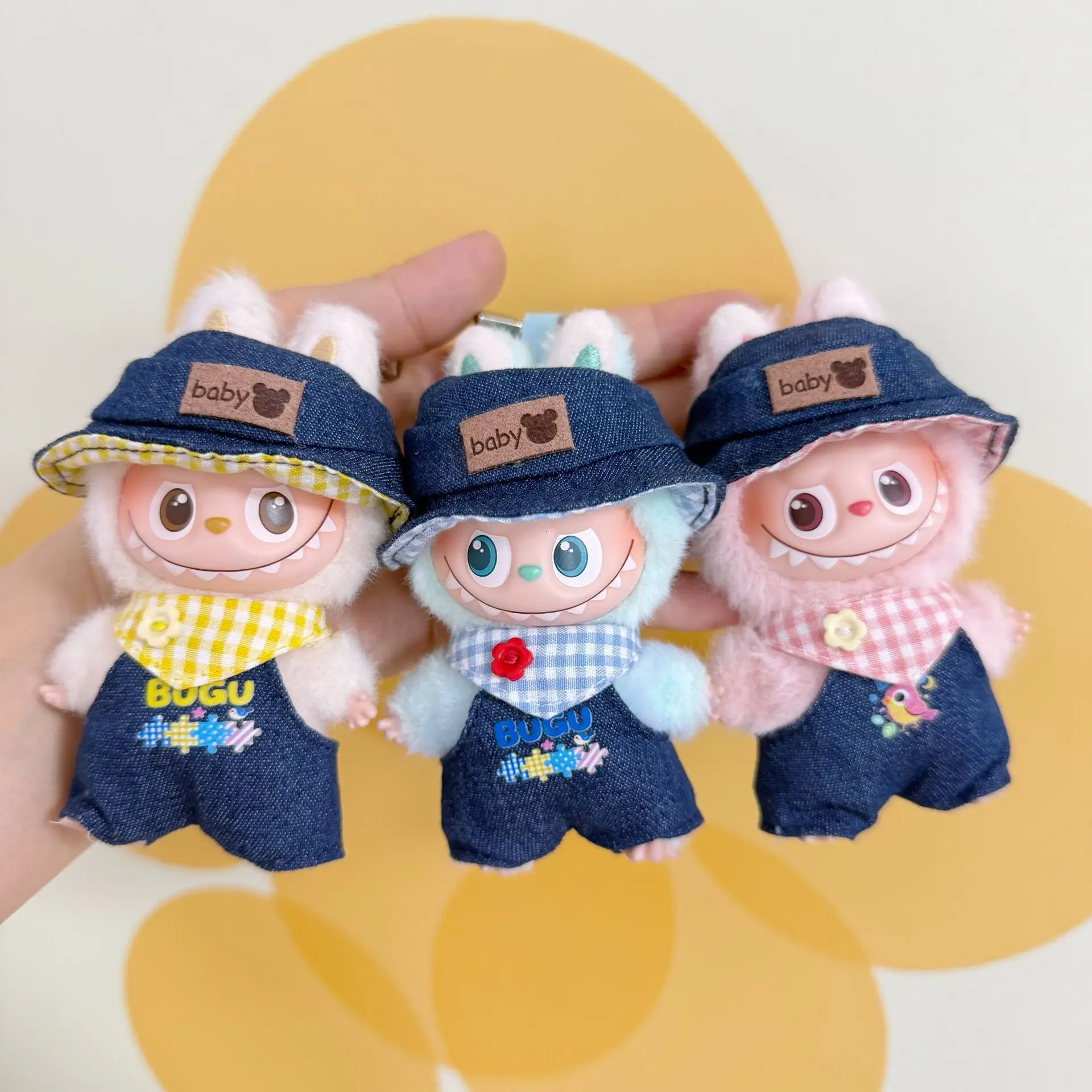 

10cm 4th Gen Mini Labubu 4.0 Adorable Denim Set Bear-Patch Suspender Pants Bib