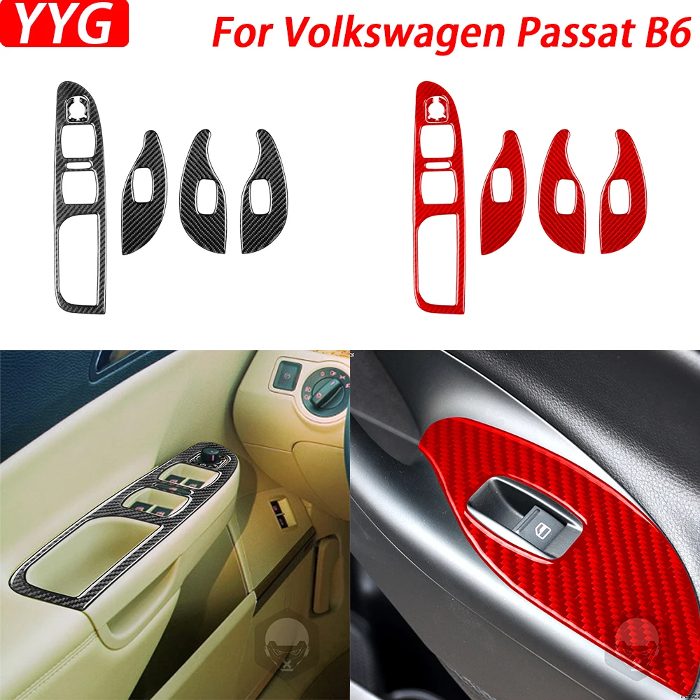 

For Volkswagen Passat B6 2006-2011 Car Accessories Carbon Fiber Window Lift Control Panel Trim Cover Modified Interior Sticker