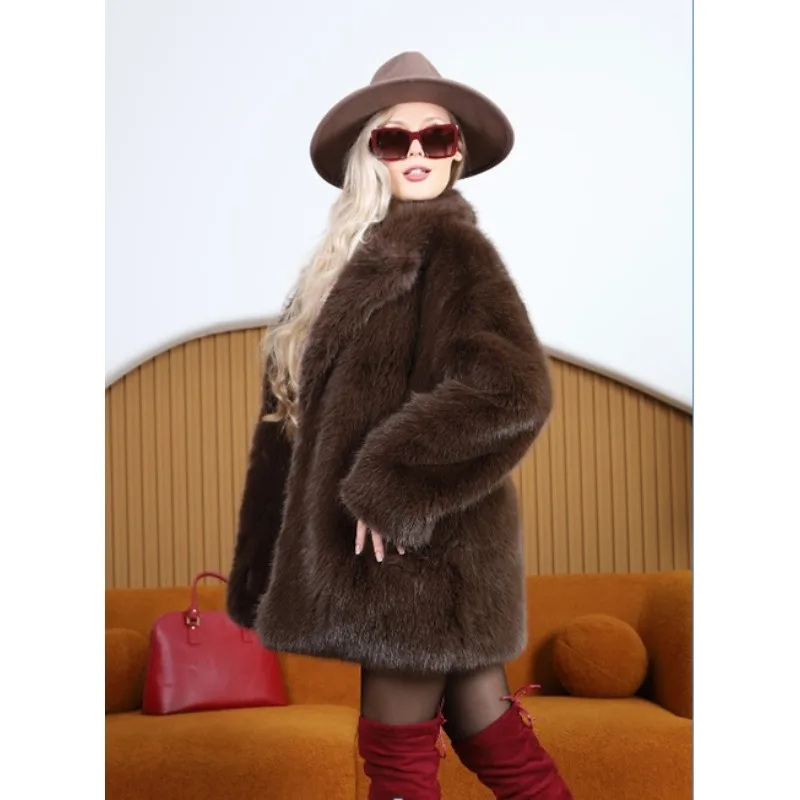 Women's Models Autumn Winter Tops Coat Faux Fur Mid-length Belt Thickened Warm Personalized Retro Simple Comfortable Versatile